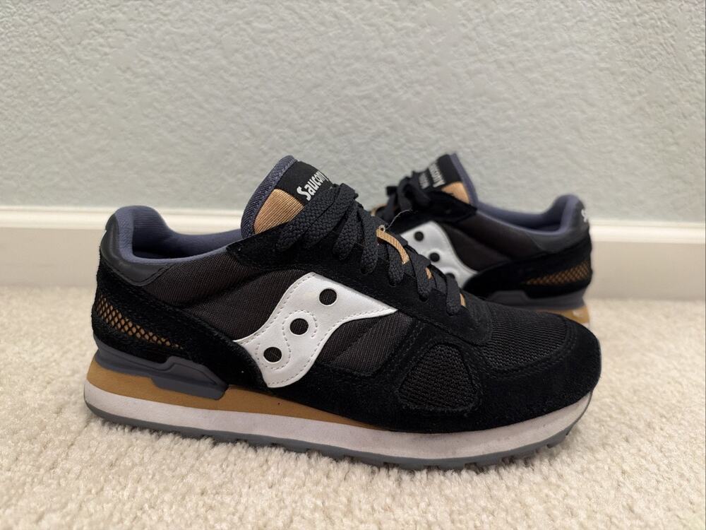 AUTHENTIC SAUCONY SHADOW BLACK GOLD SNEAKERS S2108-686 SZ 7.5